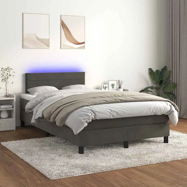 Krevet box spring s madracem LED tamnosivi 120 x 190 cm baršun - Tamno siva 120 x 190 cm vodoravne pruge