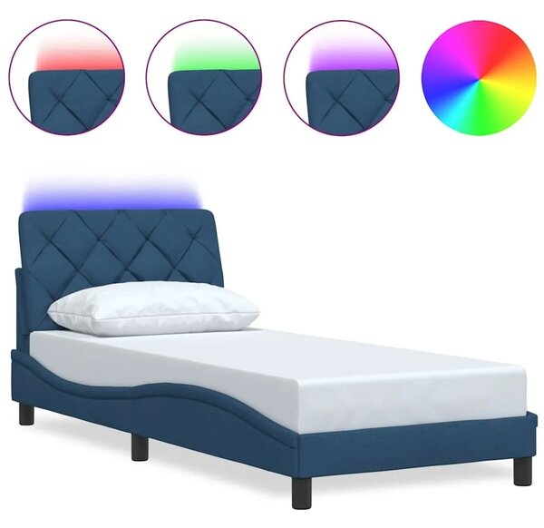Okvir kreveta s LED-om bez madraca plava 90x200cm od tkanine - Plava 90 x 200 cm