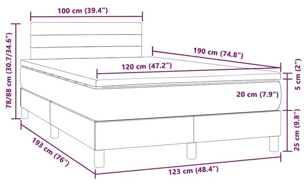 Krevet box spring s madracem LED tamnosivi 120 x 190 cm baršun - Tamno siva 120 x 190 cm vodoravne pruge