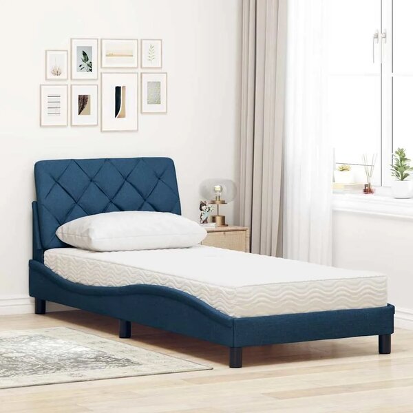 Krevet s madracem plavi 90 x 190 cm od tkanine - Plava 90 x 190 cm