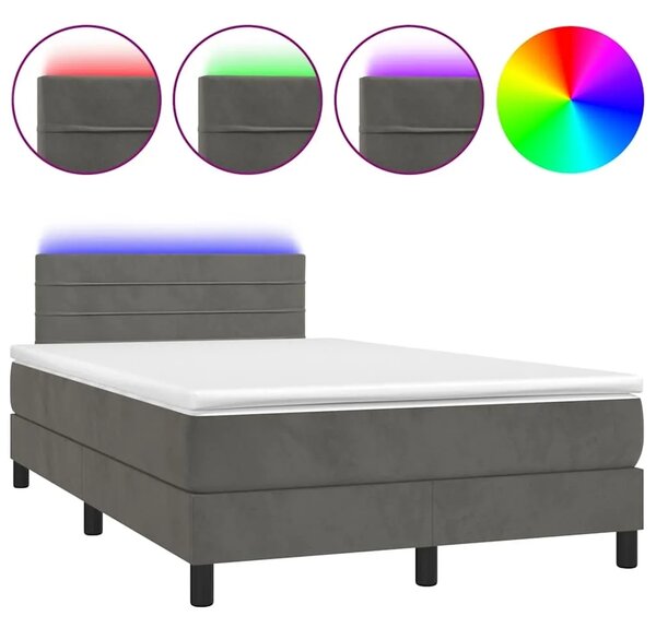 Krevet box spring s madracem LED tamnosivi 120 x 190 cm baršun - Tamno siva 120 x 190 cm vodoravne pruge