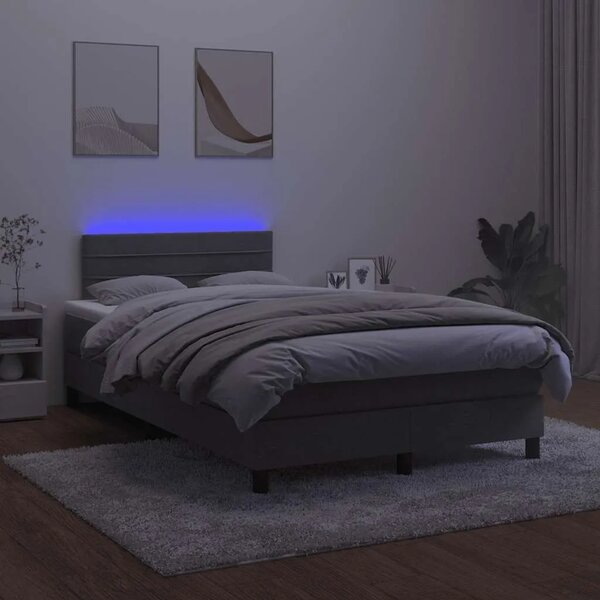 Krevet box spring s madracem LED tamnosivi 120 x 190 cm baršun - Tamno siva 120 x 190 cm vodoravne pruge