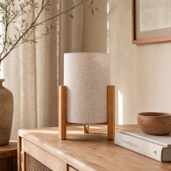 Näve Stolna lampa 3193, drvo, platneni tekstil, visina 32cm, Drvo, Dnevni boravak/blagovaonica, Drvo, tronožac