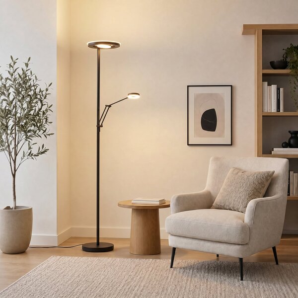 Trio Lighting Barrie LED stropna svjetiljka sa svjetlom za čitanje, mat crna, prigušiva, Crno, Dnevni boravak/blagovaonica, Metal, Svjetlo za čitanje