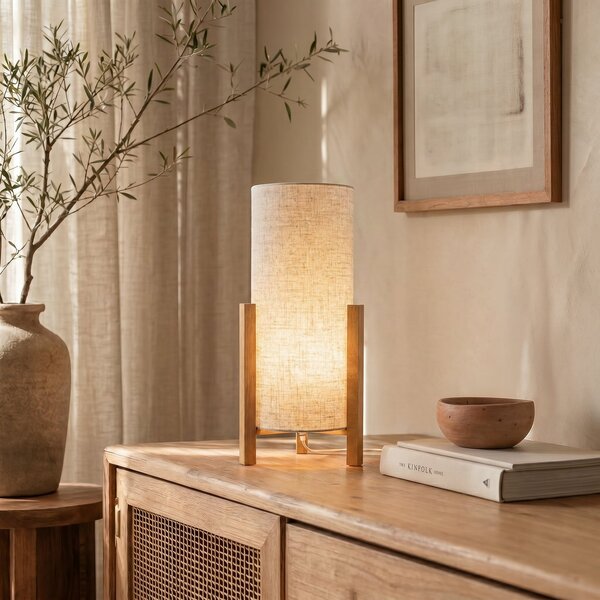 Näve Stolna lampa 3193, drvo, platneni tekstil, visina 52 cm, Drvo, Dnevni boravak/blagovaonica, Drvo, tronožac