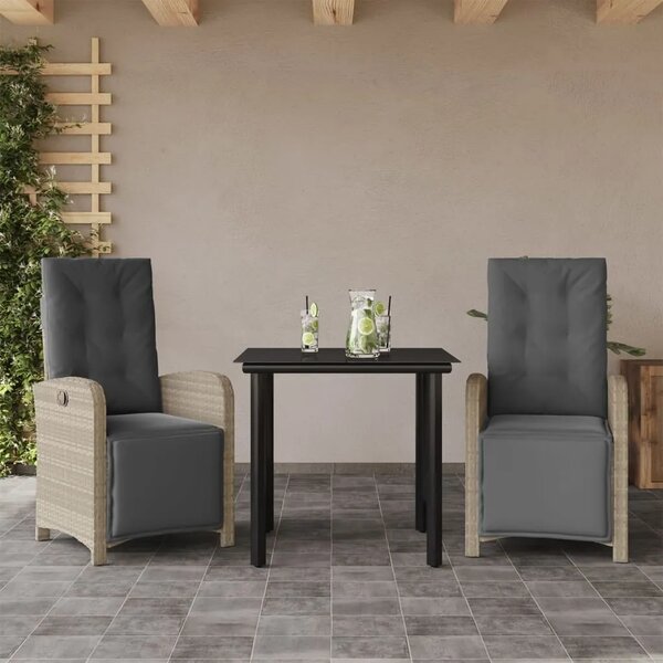 3-dijelni bistro set s jastucima svjetlosivi od poliratana - Dužina stola 80 cm 2 Okrugla noga