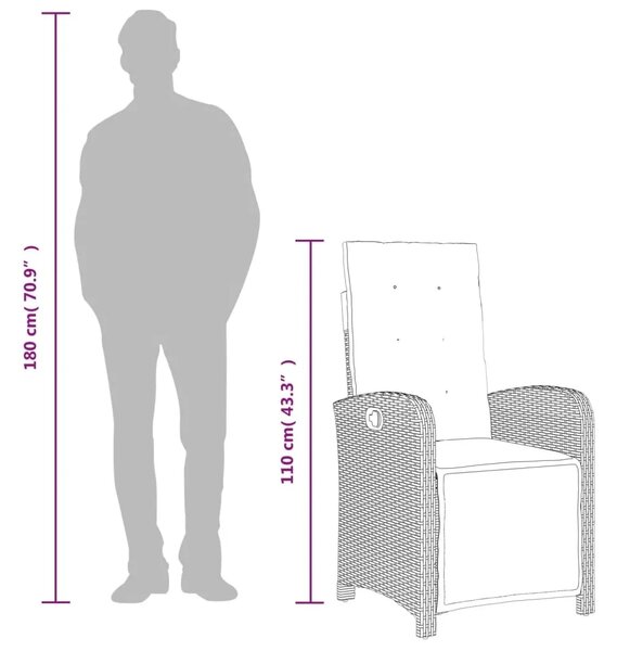 3-dijelni bistro set s jastucima svjetlosivi od poliratana - Dužina stola 80 cm 2 Okrugla noga