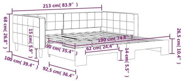 Dnevni krevet na razvlačenje svjetlosivi 90 x 190 cm baršunasti - Svjetlosiva 90 x 190 cm s krevetom na izvlačenje