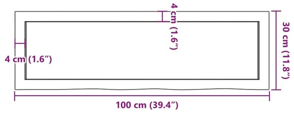 Kupaonska radna ploča 100x30x(2-6) cm netretirano masivno drvo - Prirodna 100 x 30 x 6 cm