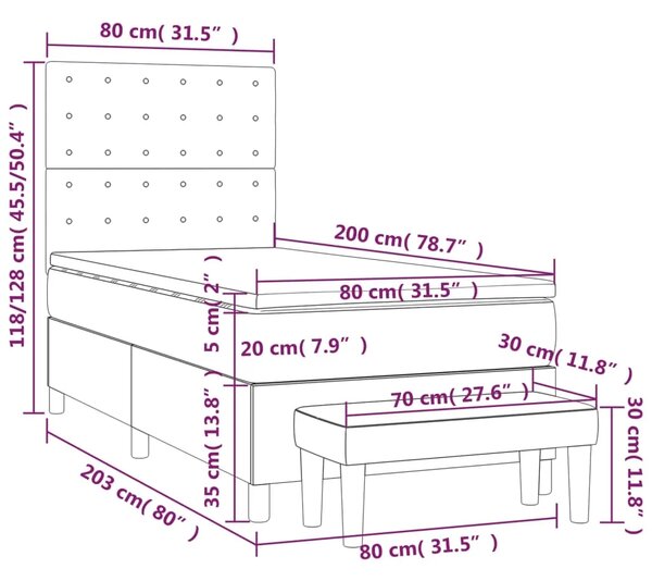Boxspring - Krevet s oprugama i madrac cappuccino 80x200 cm od umjetne kože - Boja cappuccina 80 x 200 cm gumbi