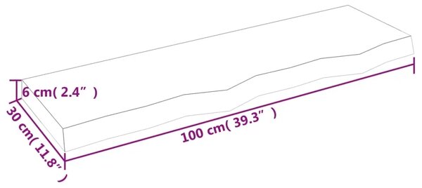 Kupaonska radna ploča 100x30x(2-6) cm netretirano masivno drvo - Prirodna 100 x 30 x 6 cm