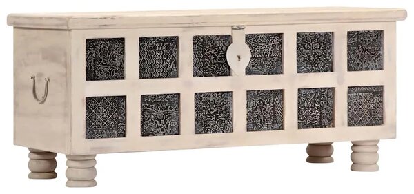 Kutija za pohranu bijela 110x40x45 cm masivno bagremovo drvo