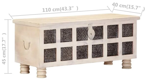 Kutija za pohranu bijela 110x40x45 cm masivno bagremovo drvo