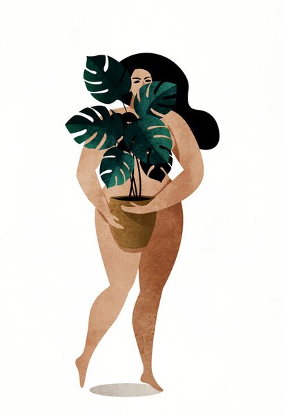 Ilustracija Nude With Plant, Kubistika, (26.7 x 40 cm)