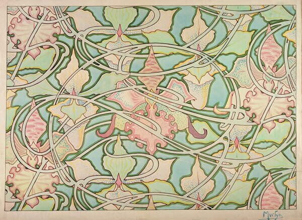 Mucha, Alphonse Marie - Reprodukcija umjetnosti Wallpaper design, (40 x 30 cm)