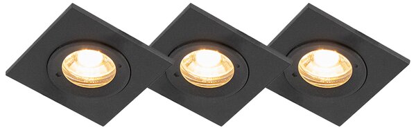 Set od 3 ugradbenih reflektora za kupaonicu crni kvadrat IP44 - Xena