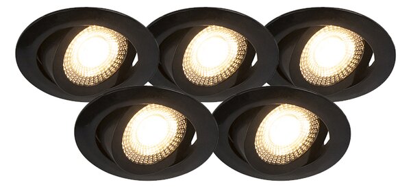 Set od 5 modernih ugradbenih crnih reflektora uključujući LED prigušivanje u 3 koraka - Mio