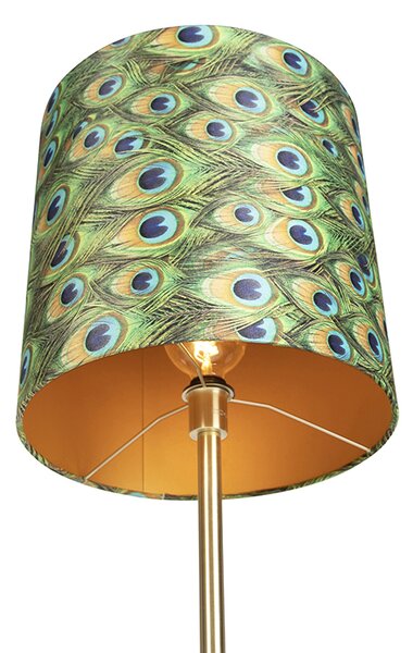 Podna lampa mesing sjenilo s paunovim perjem 40 cm - Simplo