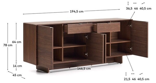 Tamno smeđa komoda u dekoru oraha 194,5x78x45 cm Norlen – Kave Home