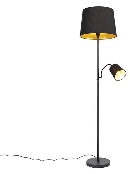 Klasična podna lampa crna sa zlatom i svjetlom za čitanje - Retro