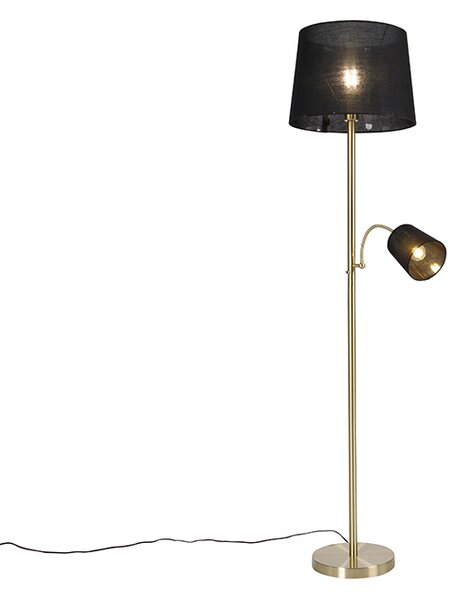 Klasična podna svjetiljka zlatna tkanina s lampom za čitanje - Retro