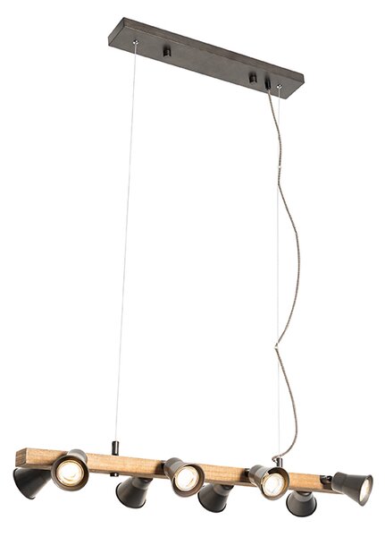Ruralna viseća svjetiljka crna s drvom 8 svjetiljki - Jelle