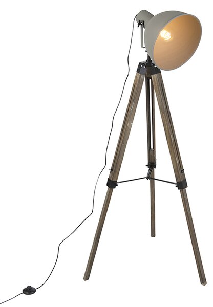 Industrijska podna lampa na drvenom tronošcu sa sivom sjenilom - Laos