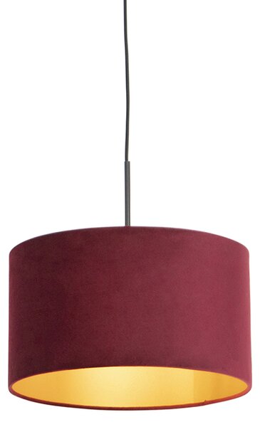 Crna viseća svjetiljka s velurastom nijansom crvena sa zlatnom 35 cm - Combi