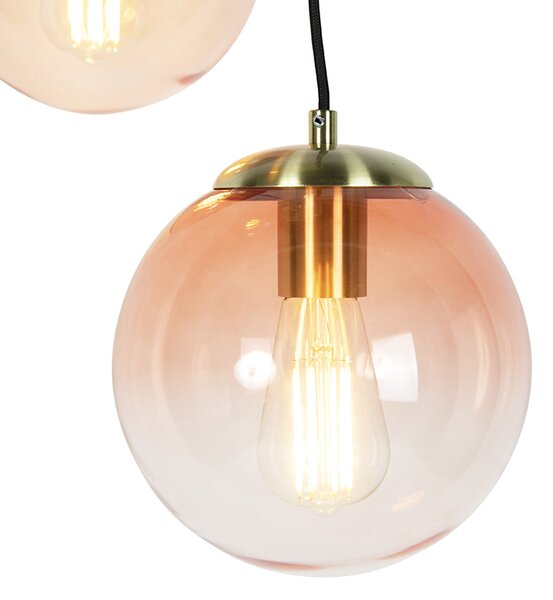 Art Deco viseća svjetiljka mesing 45 cm 3-svjetla ružičasta - Pallon