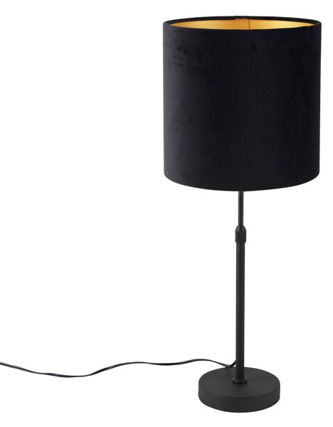 Stolna lampa crna s velur hladom crna sa zlatom 25 cm - Parte