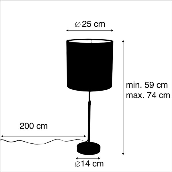 Stolna svjetiljka crna s crnim baršunastim sjenilom sa zlatom 25 cm - Parte