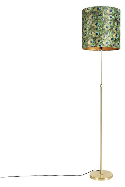 Podna svjetiljka zlatna / mesing s paunom u boji velura 40/40 cm - Parte