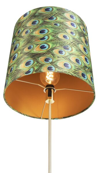Podna lampa zlatna/mesingana s baršunastom sjenilom paun 40/40 cm - Parte