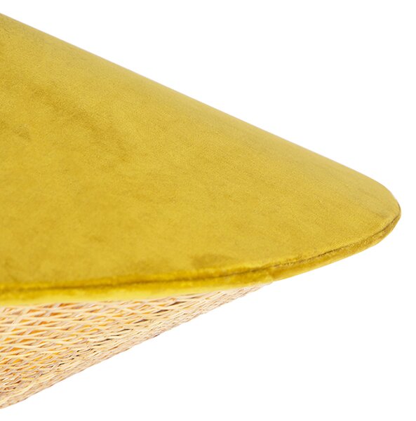 Rustikalna viseća svjetiljka žuti baršun s ratanom 60 cm - Frills Can