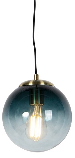 Art deco viseća svjetiljka od mesinga s oceansko plavim staklom 20 cm - Pallon
