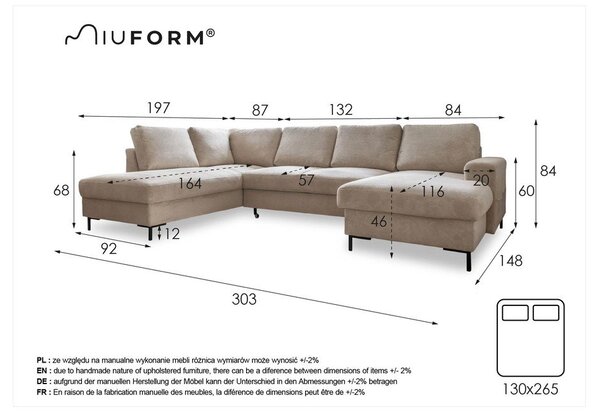 Smeđa kutna garnitura na razvlačenje u obliku slova "U" od imitacije kože Miuform Lofty Lilly Vintage, lijevi kut