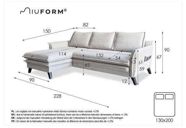 Svijetloplava kutna gatnitura na razvlačenje Miuform Charming Charlie, lijevi kut