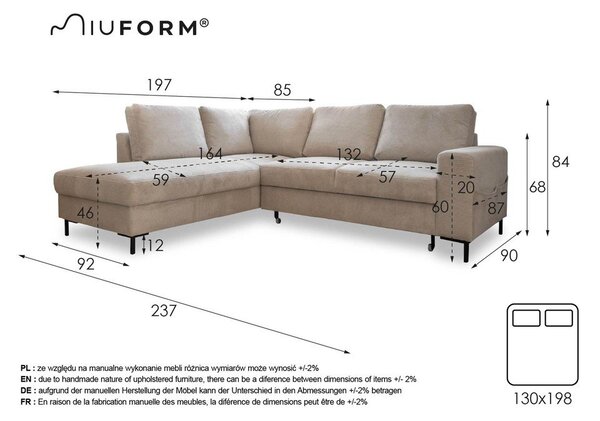 Smeđa sklopiva kutna garnitura od samta (s lijevim kutom) Lofty Lilly – Miuform