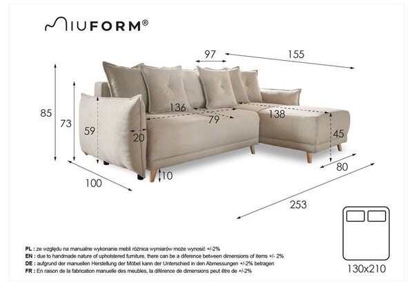 Ciglasta sklopiva kutna garnitura od samta (promjenjiva) Lazy Lukka – Miuform