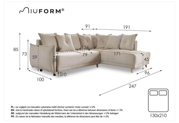 Bež sklopiva kutna garnitura od samta (s desnim kutom) Lazy Lukka – Miuform