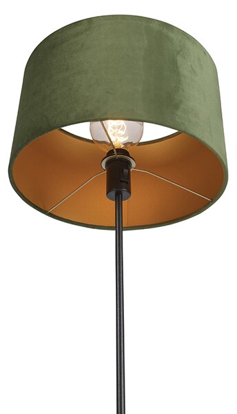 Podna lampa crna s baršunastim sjenilom zelenim sa zlatom 35 cm - Parte