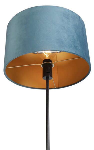 Podna lampa crna s plavom plišanom sjenilom sa zlatom 35 cm - Parte
