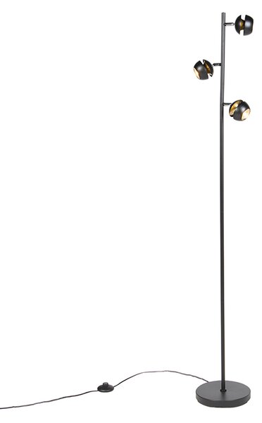 Moderna podna svjetiljka s 3 svjetla crne boje sa zlatnim interijerom - Buell Deluxe
