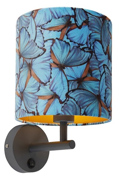 Vintage zidna svjetiljka tamno siva s baršunastom leptirastom sjenom - Combi