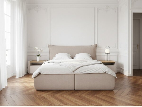 Bračni krevet tapeciran bež samtom s prostorom za pohranu s podnicom 160x200 cm Jade - Bobochic Paris