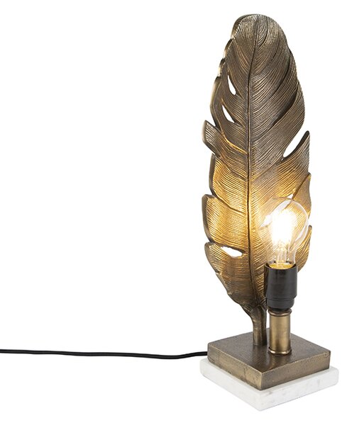 Art Deco stolna svjetiljka brončana s mramornom bazom - List
