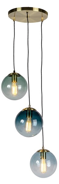 Art deco viseća svjetiljka mesing s plavim naočalama - Pallon