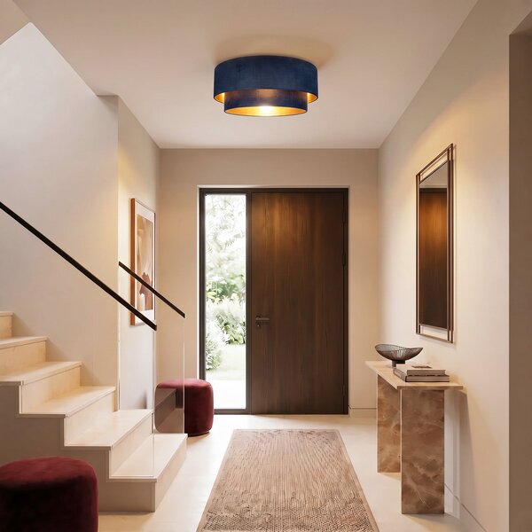 Duolla Boho stropna lampa, tamnoplava/zlatna, Ø 60 cm, tkanina, E27, Plava, Područje hodnika, Tkanina / tekstil