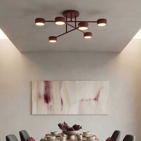 EMIBIG LIGHTING Stropna svjetiljka HALO, tamnocrvena, Ø 60 cm, 6 svjetiljki, metal, GX53, prigušiva, Crvena, Dnevni boravak/blagovaonica, Metal, Strop polukružni s prostorom