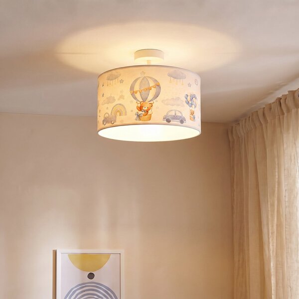 Duolla Dječja stropna lampa Kids Print, svijetloplava/bijela, Ø35 cm, tkanina, Plava, rasadnik, Tkanina / tekstil